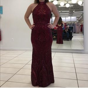 Mock Neck Keyhole Back Sequin Prom Dress